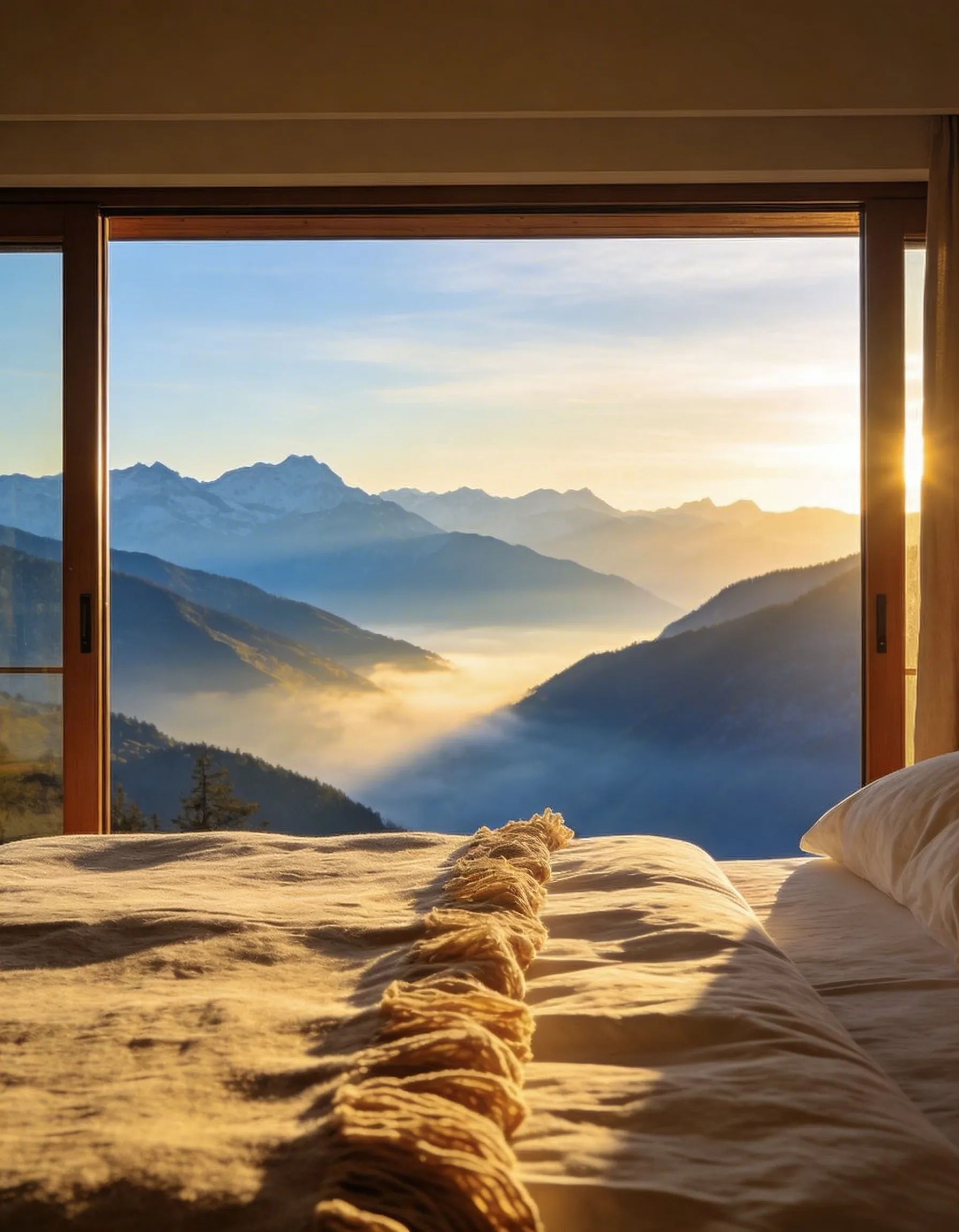 Freepik bedperspective facing panoramic mountain range sof