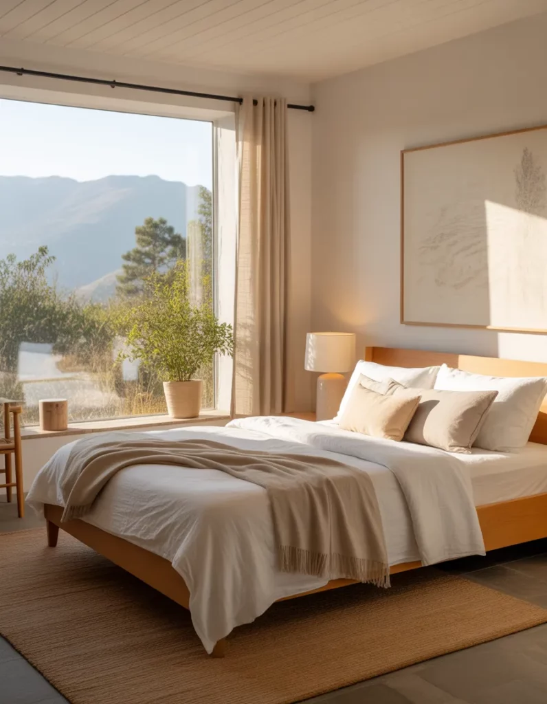 Freepik bright retreat bedroom with large window showing m
