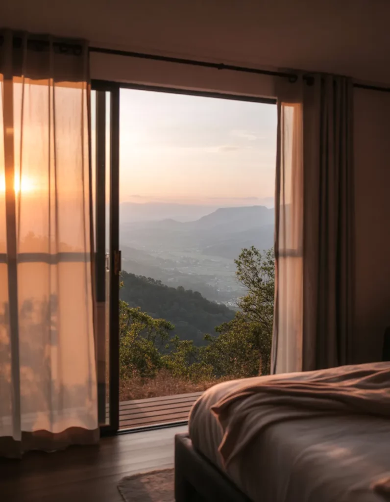 Freepik realistic photo from inside the bedroom looking ou