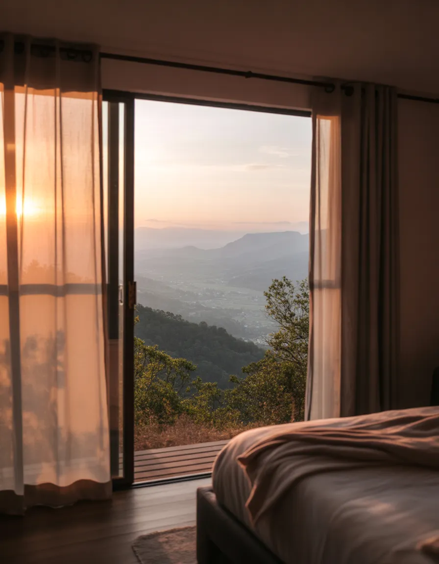 Freepik realistic photo from inside the bedroom looking ou